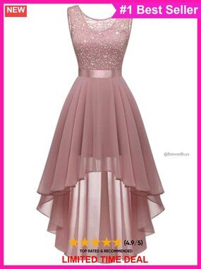 High Low Lace Sequin Formal Cocktail Dress Sleeveless